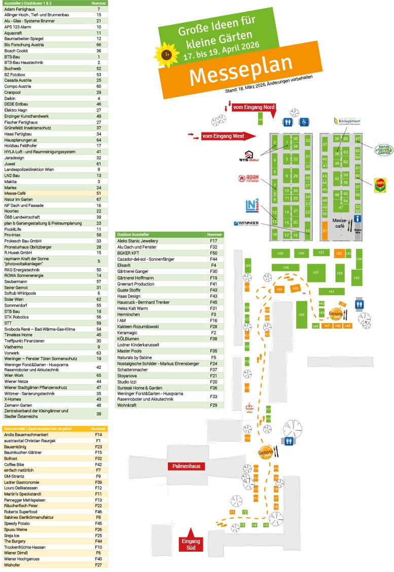 Messeplan und Ausstellerverzeichnis - Wiener Kleingarten Messe 2026