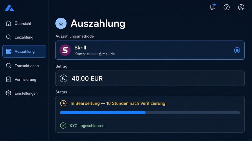 Auszahlung Skrill nach abgeschlossener Verifizierung