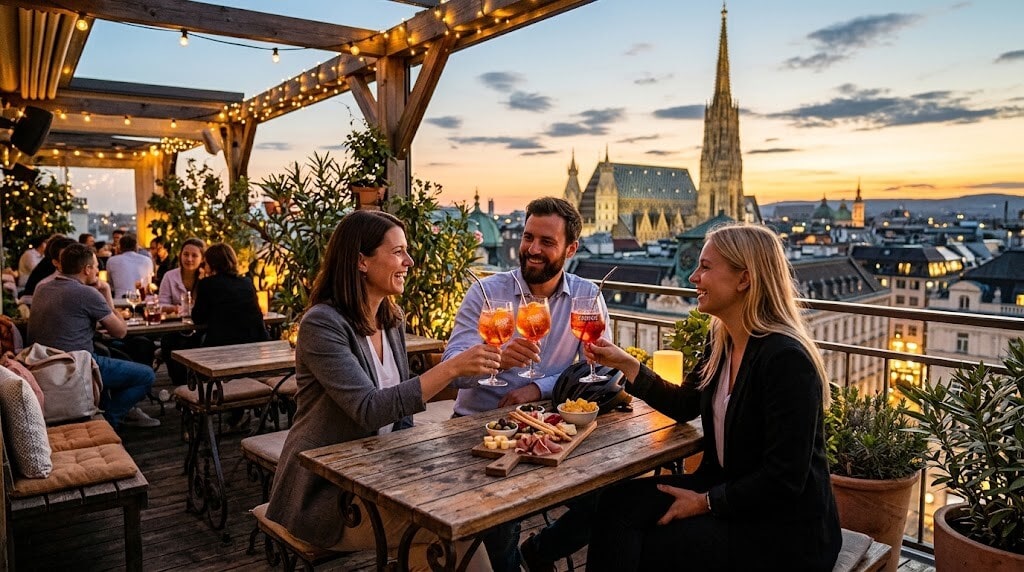 Wo schmeckt der Aperitivo in Wien nach Feierabend? - Fotocredit: Das Bild wurde mit KI Unterstützung erstellt