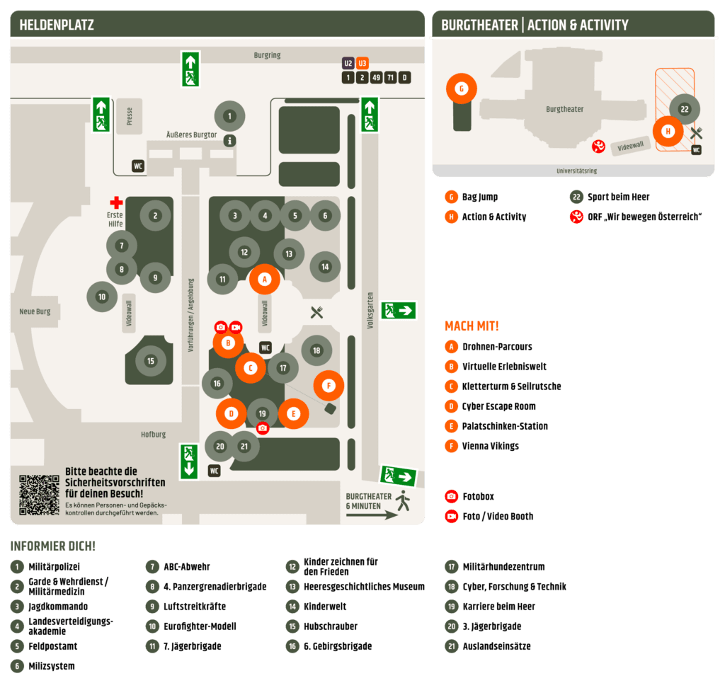 Österreichischer Nationalfeiertag Leistungsschau - Lageplan der Stationen am und Burgtheater